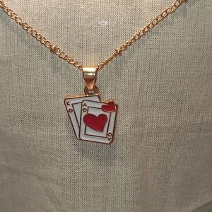 Gold tone Playing Card Pendant Necklace